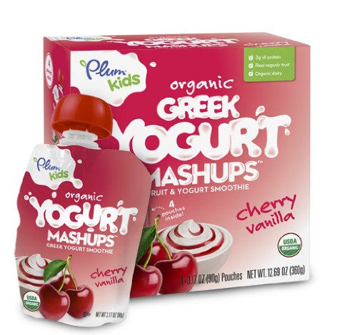 Plum Kids Organic Greek Yogurt Mashups, Cherry Vanilla, 4-Count (Pack of 6)