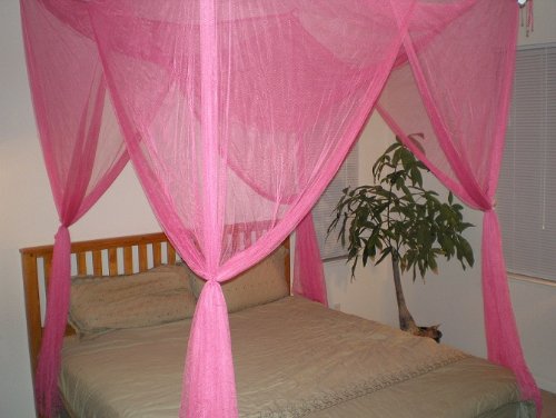 Poster / Four Corner Hot Pink Bed Canopy Mosquito Net Full Queen ...