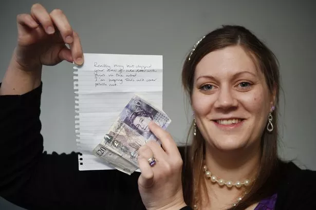 Claire Fleming returned to her car at McDonalds at Wynyard to discover a note from a stranger apologising for hitting her car and offering £20 to repair the scratch