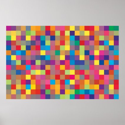 Pixel Rainbow Square Pattern Poster