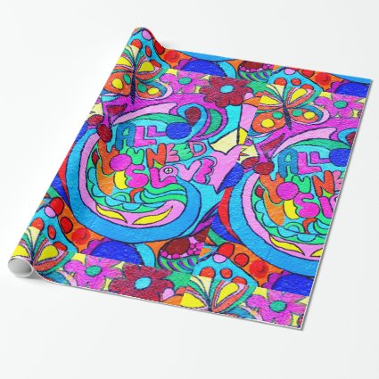 70's hippie peace and love wrapping paper