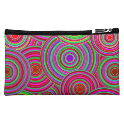 Pink and Green Retro Circles Pattern Cosmetics Bags