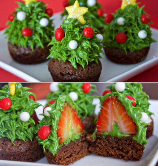 Strawberry Christmas Tree Brownie Bites