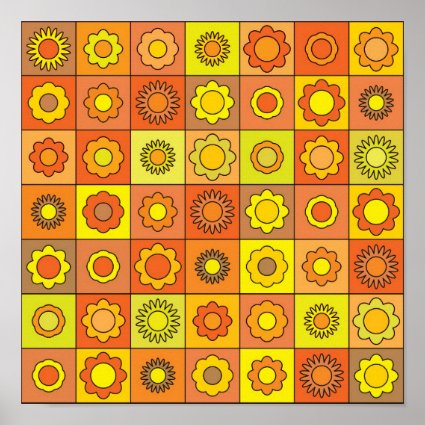 Yellow and Orange Hippie Flower Pattern Poster