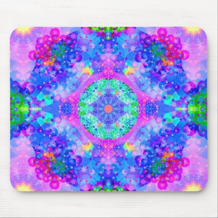 Purple and Green Kaleidoscope Fractal Mouse Pad