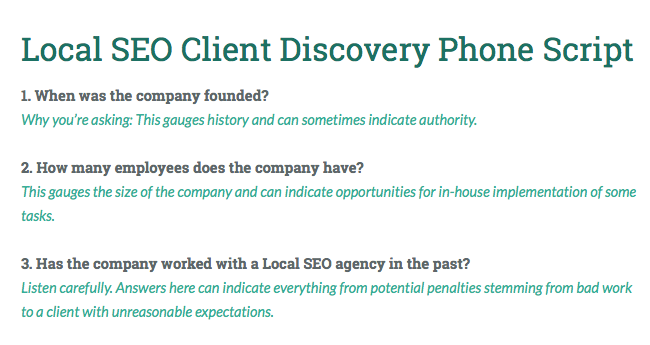 local seo client discovery phone script