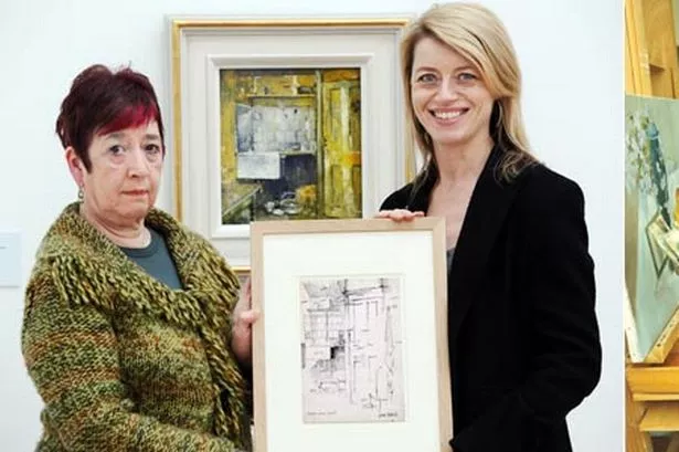 Left: Rene Porteous presenting the Acton Street sketch to Kate Brindley. Right: Glynn Porteous in the studio