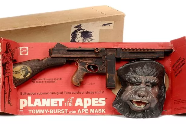 The sought after Mattel Planet of the Apes Tommy Burst Rifle Set with moulded ape mask