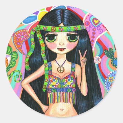 Peace Sign Hippie Girl Sticker