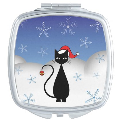 Black Cat in a Christmas Hat Makeup Mirror