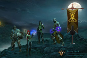 Game launch screen from Diablo III showing four of five character classes