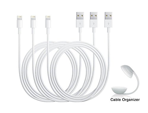 Eaglewood (TM) 3Pcs High Quality 3ft/1m 8 Pin Lightning USB Cable for iPhone 6/6 Plus, iPhone 5s/5/5c, iPod Touch 5th, Nano 7th, and iPad 4 Air Mini-Compatible with IOS 8-with Cable Organizer (White)