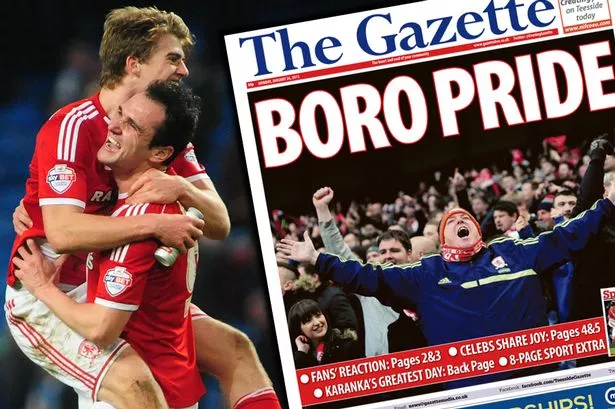 John Cutler made the front page of The Gazette after Boro's victory over Manchester City
