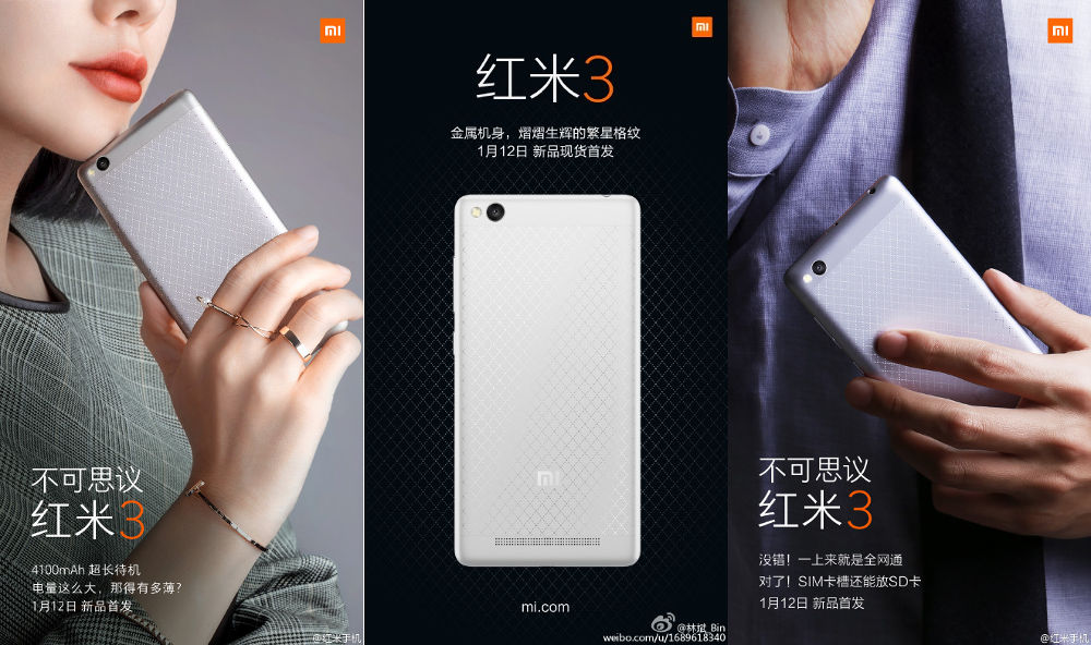 Xiaomi confirms 4100mAh battery, Dual SIM with expansion slot and more for Redmi 3