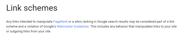 Google Webmaster Guidelines for Link Scheme