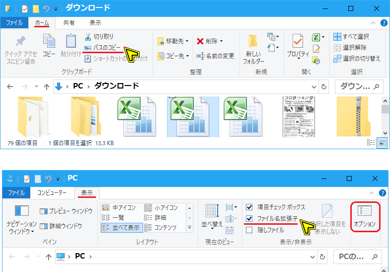 パスノコピー ファイルの拡張子 隠しファイル