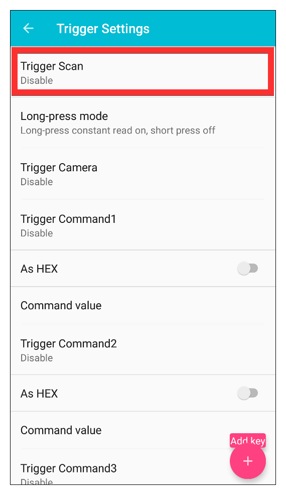 iScanBrowser Android trigger settings trigger scan