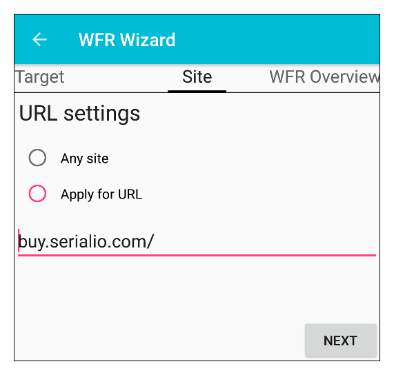 iScanBrowser Android WFR creation URL settings