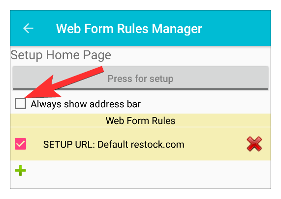 iScanBrowser Android Web Form Rule Settings always show address bar (disabled)