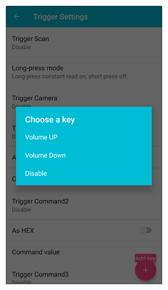 iScanBrowser Android trigger settings assign trigger (volume up button or volume down button)