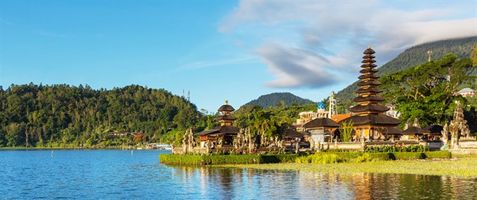 Indonesian island Bali with capital Denpasar, is known for its beautiful beaches, and coral reefs.