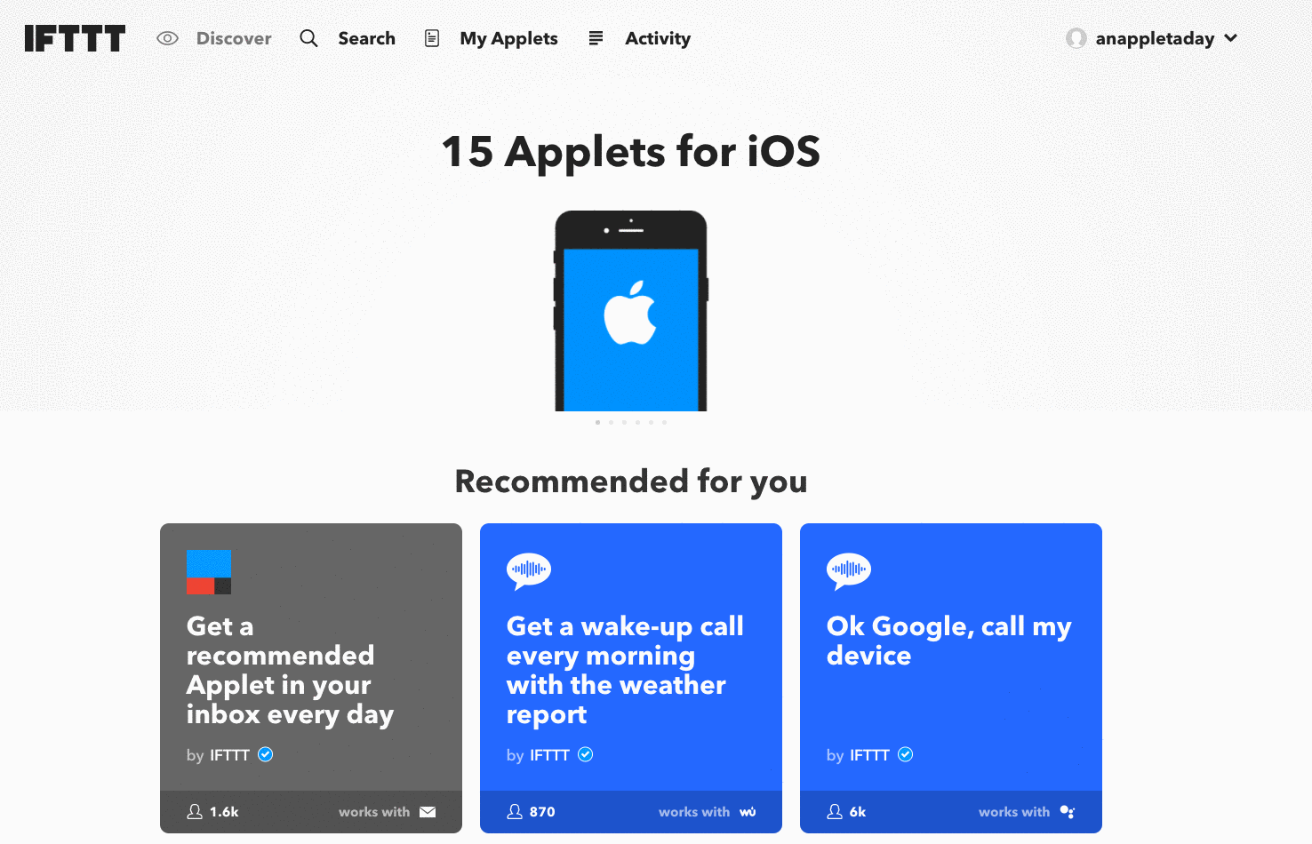Go to ifttt.com/create to build your own Applet using the IFTTT service to follow an app or device