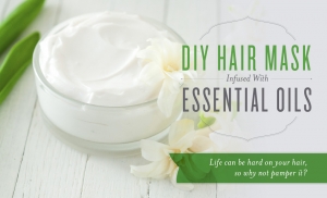 DIY hair mask infused with essential oils in a small glass bowl