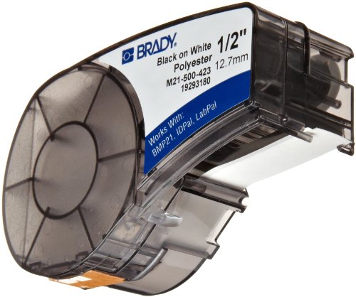 Brady M21-500-423 21' Length, 0.5" Width, B-423 Permanent Polyester, Black On White Color, BMP 21 Mobile Printer ID PAL And LABPAL Printer Label