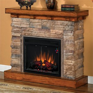 Flagstone 23" Electric Fireplace in Stacked Stone with 23EF025GRA Electric Insert
