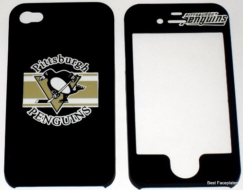 Licensed Pittsburgh Penguins NHL Apple iPhone 4 Faceplate Hard Cell Protector Case Housing Cover Snap On
