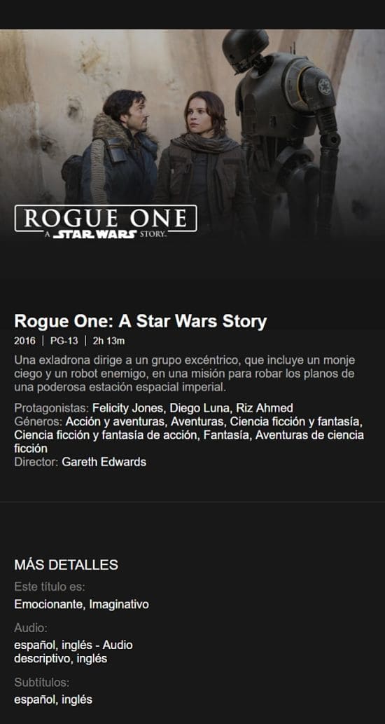 Ahora por Netflix ? Rogue One: A Star Wars Story