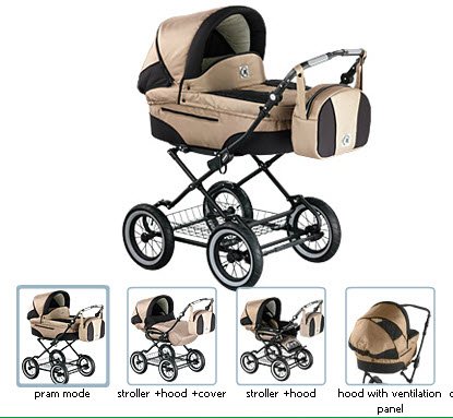Roan Rocco Classic Pram Stroller 2-in-1 with Bassinet and Seat Unit 6 (Six) Colors - Coffee