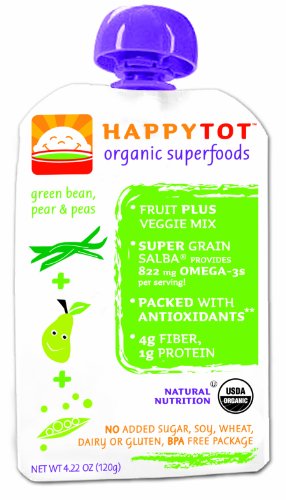 HAPPYBABY Happy Tot - Stage 4: Green Beans, Pears and Peas, 4.22  Ounce Pouch (Pack of 16)