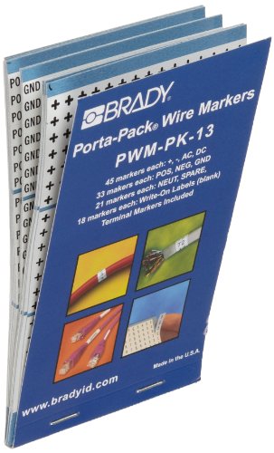 Brady PWM-PK-13 B-500 Repositionable Vinyl Cloth, Black on White Porta-Pack Wire Marker, Legend "+, -, AC, DC, POS, NEG, GND, NEUT, SPARE, Write-On Label (Blank)"