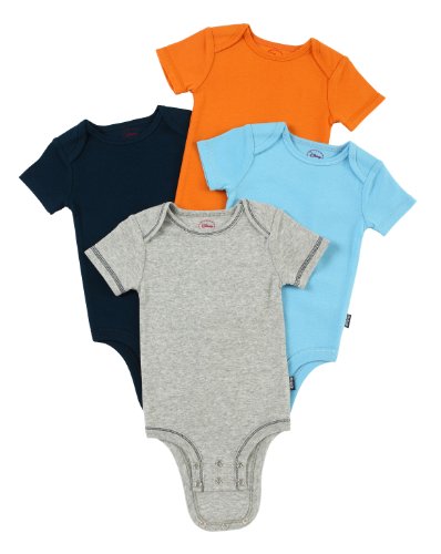 Disney Cuddly Bodysuit with Grow an Inch Snaps, Mickey Mouse Bold Solids 4 Pack, Heather/Blue/Orange/Navy, 3-6 Months