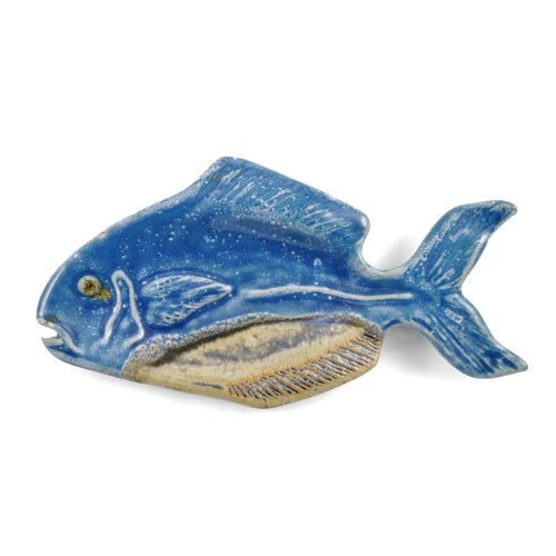The Greenbriar Pottery Pompano Fish Spoon Rest, Denim Blue