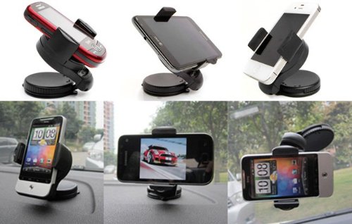 Windshield/Dashboard Smartphone GPS Holder - Works great with iPhone 5 4S 4 3GS Samsung Galaxy S3 S2 Epic Touch 4G HTC One X EVO 4G Rhyme DROID RAZR BIONIC INCREDIBLE 2 CHARGE Google BlackBerry Torch LG Revolution