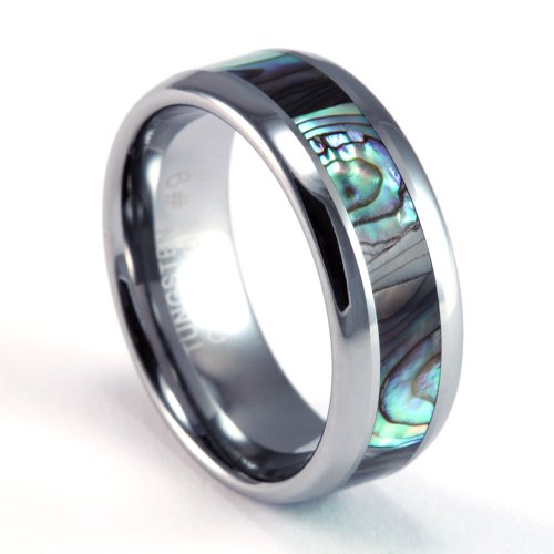 8mm Mens / Woman's Tungsten Carbide Ring with Dark Mother of Pearl / Abalone Inlay Design