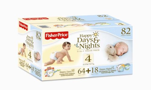 Fisher-Price Happy Days & Happy Nights Baby Diapers Value Pack, Size 4, 82 Count