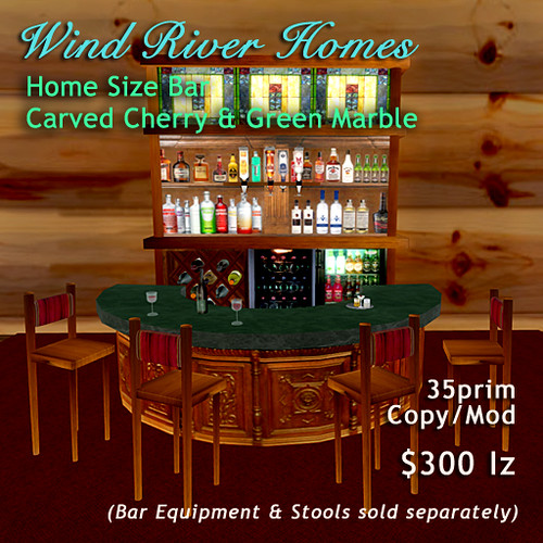 Home Bar - carved wood and green marble