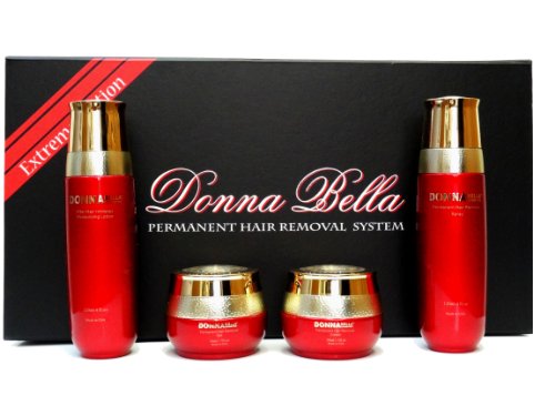 Donna Bella Cosmetics Permanent Hair Removal System Extreme Edition Kit / Set Home Use - 4 Items - Made In USA with Natural Ingredients.