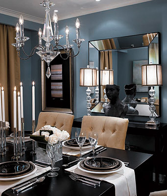 Formal blue-gray dining room: Benjamin Moore 'Cloudy Sky'