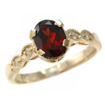 Fine 1.65ct Red Garnet & Diamonds Engagement Ring 14k Yellow Gold