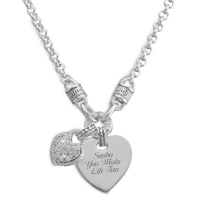 Personalized Pave Heart Rope Necklace Gift