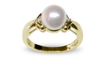 Ruby Japanese Akoya Cultured Pearl Yellow Gold Ring