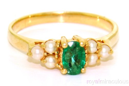 Pearl & Emerald Ring 14K Yellow Gold Mount