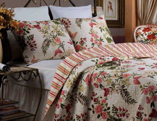Tropical Print Exotic Floral Bedding Quilt Set Full/Queen