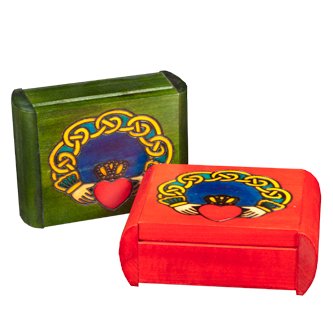Irish Claddagh Handmade Secret Puzzle Box - Comes in assorted colors (Natural Wood, Green and Red) ONLY RED IN STOCK