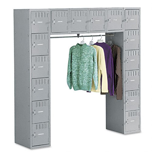 Tennsco Products - Tennsco - Sixteen Box Compartments & Coat Bar, 72w x 18d x 72h, Medium Gray - Sold As 1 Each - Vertical louvers provide ventilation. - Full-length door stiffeners add rigidity and deaden sound when opening/closing. - Padlock hasp on each door. - Includes number plates for locker identification. - Space efficient design features two six-compartment vertical units, one four-compartment horizontal unit and 48