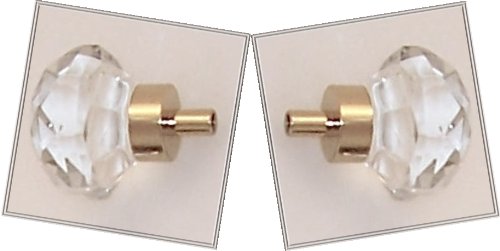 TWO (2) Old Town Diamond 24% Lead Crystal Cut-Glass Knob Pulls with Polished Brass base, 1-1/4